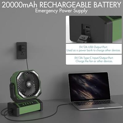 Panergy 20000mah Camping Fan With Led Light, Auto-oscillating Desk