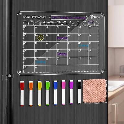 VTVTKK Acrylic Magnetic Dry Erase Board Calendar for Fridge, 16x12 Inches  Magnetic Monthly Calendar for Fridge with 6 Colorful Markers, Clear