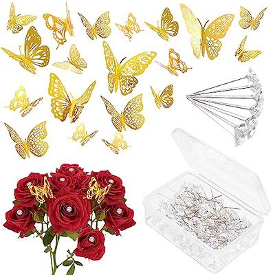 148 Pcs Bouquet Corsages Pins for Flower and 3D Gold Butterfly