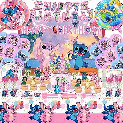 Pink Stitch Kids Girls Birthday Decor Banner Balloons Cake Topper  Invitation Card Set Party Supplies