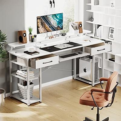 63 Computer Desk with Drawers, Office Desk with Keyboard Tray and Monitor  Shelf, Writing Desk, Study Table with CPU Stand & Storage Shelves, Black 