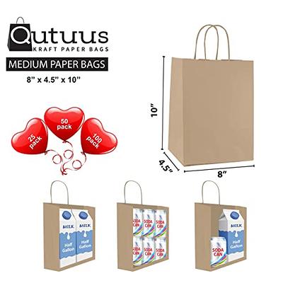 Qutuus Kraft Paper Bags with Handles Bulk 8x4.5x10 100 pcs Brown