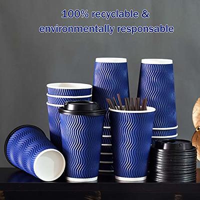 Disposable Coffee Cups with Lids - 16 oz to Go Coffee Cups (90 Set) with Sleeves