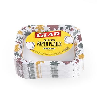 Glad Everyday Square Disposable Paper Plates with Falling Foliage Design, Small | Cut-Resistant, Microwavable Paper Plates for All Foods & Daily Use