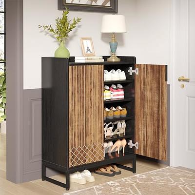 Brown & Black Entryway Shoe Bench Storage Cabinet Organizer with 2