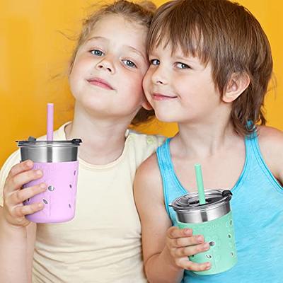 Tiblue Kids & Toddler Cups - Spill Proof Stainless Steel Smoothie Tumblers  with Leak Proof Lids, Silicone