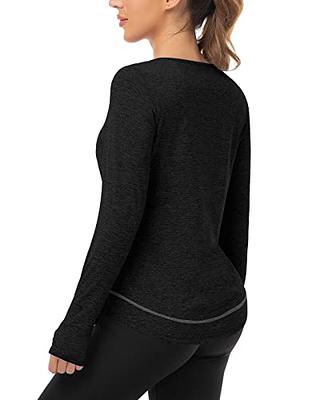 Women's Long Sleeve Active Running T-Shirt with Thumb Hole - Black