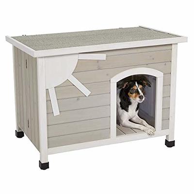 A4Pet Small Dog House Outdoor, Wooden Dog House with Waterproof Roof &  Lifted Feet Pad for Small Dogs Outside