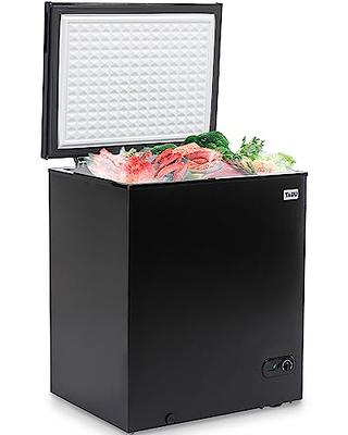 TABU Chest Freezer, 5.0 Cu Ft Deep Freezer with Removable Storage Basket,  Black Top Open Door Freezer with 7 Level Adjustable Temperature, Compact