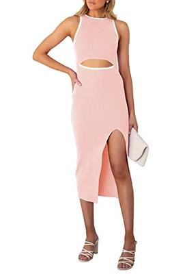 Mink Ribbed Knit Sleeveless Midi Dress