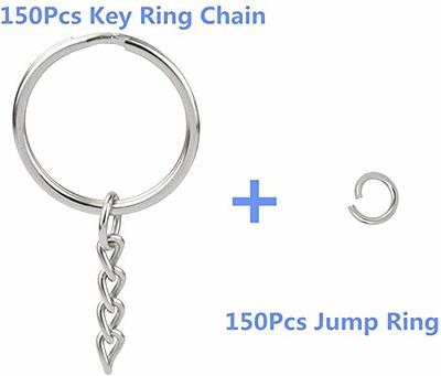 100 Pack Key Ring with Chain and Open Jump 1 inch Split Round