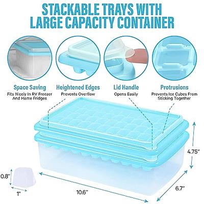 Ice Cube Tray (Blue) with Lid and Bin for Freezer, Easy Release 2 Pack of  55 Nugget Ice Trays Molds with Cover One Storage Bucket Bin and One Scoop.  Perfect Small Ice