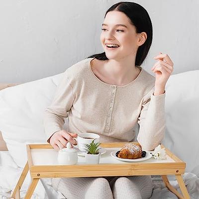 Bamboo Bed Tray Table Breakfast Serving Tray with Foldable Legs