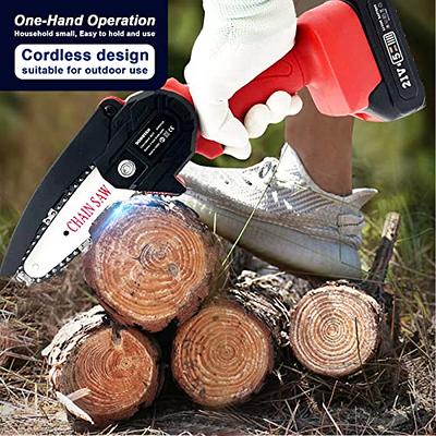 4-Inch Cordless Electric Chainsaw with Rechargeable Battery Portable  Handheld Electric Saw for Tree Branch Wood Cutter