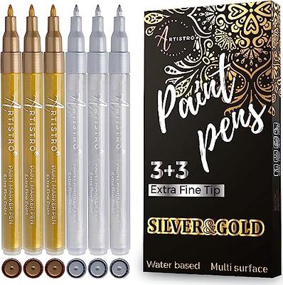  ARTEZA Acrylic Paint Markers, Pack of 3, A700 Gold, 2 Thick  (Chisel + Bullet Nib) and 1 Thin Gold Acrylic Paint Pen, for Metal, Canvas,  Rock, Ceramic Surfaces, Glass, Wood, and