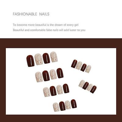 French Autumn Winter False Nail Short Square Press on Nails for Nails Art  24pcs