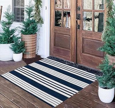 Front Porch Rug 27.5x43.3inch Blue and White Striped Outdoor Rug