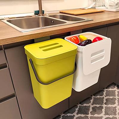 2.4 Gallon Kitchen Compost Bin For Counter Top Or Under Sink, Hanging Small  Trash Can With Lid For Cupboard/bathroom/bedroom/office/camping, Mountable