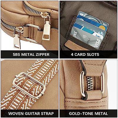 BOSTANTEN Small Crossbody Purse for Women Triple Zip Cell Phone Leather  Shoulder Handbag with Wide Guitar Strap Beige with Brown - Yahoo Shopping