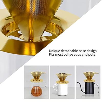 LHS Pour Over Coffee Dripper Stainless Steel Coffee Filter Metal Cone  Filter Paperless Reusable Coffee Filter Single Cup Coffee Maker 1-2 Cup  With