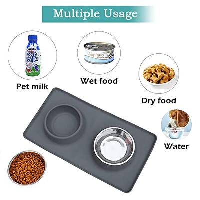 Dog Bowls, Cat Food and Water Bowls Stainless Steel, Double Pet Feeder Bowls  with No Spill Non-Skid Silicone Mat, Dog Dishes for Small Medium Dogs Cats  Puppies, Set of 2 Bowls S-6oz,Bone