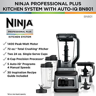 Ninja BN801 Professional Plus Kitchen System, 1400 WP, 5 Functions for  Smoothies, Chopping, Dough & More with Auto IQ, 72-oz.* Blender Pitcher,  64-oz. Processor Bowl, (2) 24-oz. To-Go Cups, Grey - Yahoo Shopping