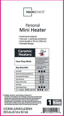 Mainstays Personal Mini Electric Ceramic Heater 400W, Red Sedona - Yahoo  Shopping