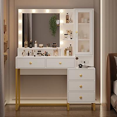 Tiptiper Large Makeup Vanity with Lights, Vanity Table with Charging Station Vanity Desk with and 10 LED Light Bulbs, Makeup Table with with 5 Drawers, and Storage Shelves, White - Yahoo Shopping