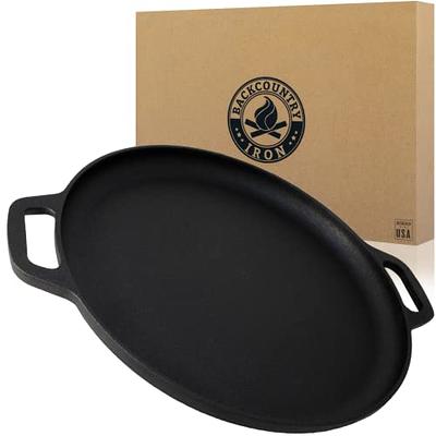 Choice 9 1/4 x 7 Oval Pre-Seasoned Cast Iron Fajita Skillet with Handle