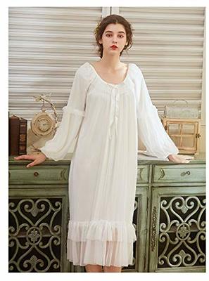 Vintage Victorian Cotton White Nightgown for Women Long Puff Sleeve  Calf-length Wide Lace Neck Lacy Flounce Cuff & Hem Palace Style Princess  Loungewear Nightdress Sleepwear Nightshirt Pajamas : : Clothing,  Shoes 