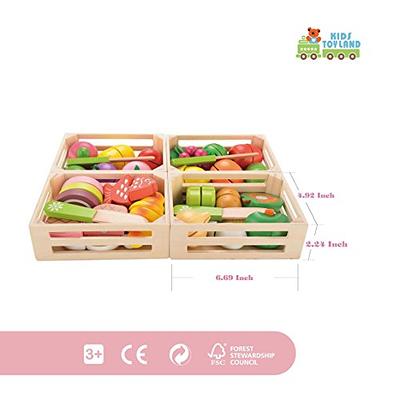 DIPALENT 43 PCs Wooden Cut Food Toys for Kids, Cutting Fruits and  Vegetables Set ,Wooden Play Food for Toddlers and Kids Ages 3+,Educational  Gift for