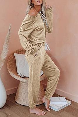 AUTOMET Lounge Sets for Women Two Piece Outfits Fall Fashion 2024 Pajamas  Sets Loungewear Long Sleeve Soft Tops Tracksuit Sweatsuits with Jogger  Sweatpants Light Khaki - Yahoo Shopping