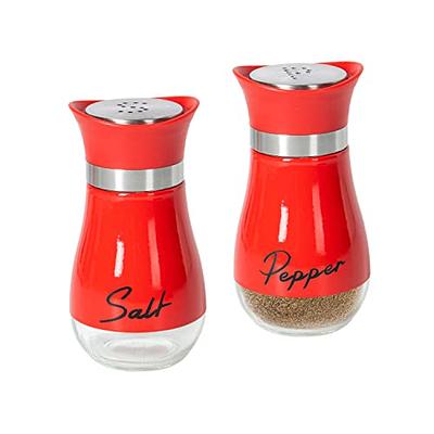 Salt and Pepper Grinder Set - Refillable Salt & Peppercorn Shakers, Red