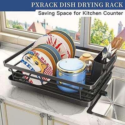 PXRACK Dish Drying Rack, Dish Rack for Kitchen Counter with Utensil Holder,  Space-Saving Durable Dish Drainer Organizer with Drainboard for Kitchen,  Black - Yahoo Shopping