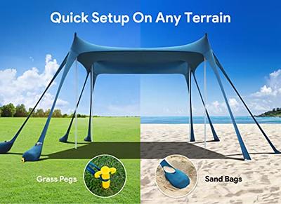 Sun Ninja Pop Up Beach Tent Sun Shelter UPF50+ with Sand Shovel, Ground Pegs and Stability Poles, Outdoor Shade for Camping Trips, Fishing, Backyard