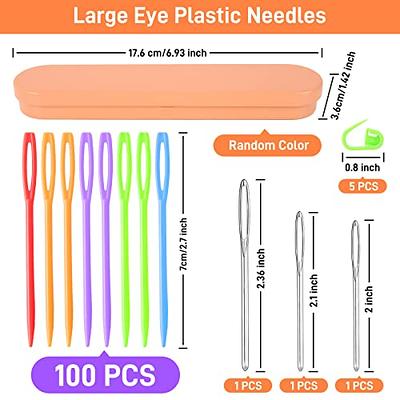 100Pcs Large Eye Plastic Needles with Storage Box, 2.7in/7cm