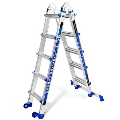 Wolec 16.5FT Telescoping A Frame Ladder with Stabilizer Bar Wheels