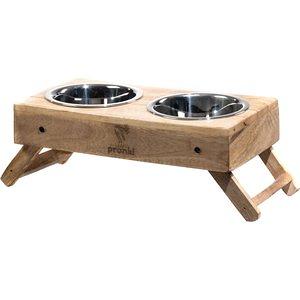 Teamson Pets Billie Small Elevated Wood Pet Feeder with Ceramic Bowls, Brown