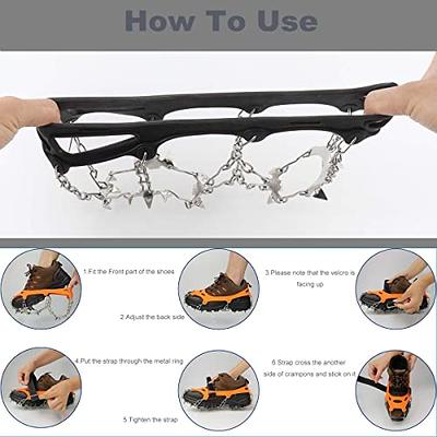 Sfee Ice Snow Grips Crampons Traction Cleats Spikes 19 Spikes for Women Men,Anti Slip Stainless Steel Chain Flexible Footwear for Walking Climbing