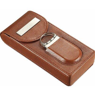 Visol Granada Brown Leather 3 Finger Cigar Case with Cigar Cutter