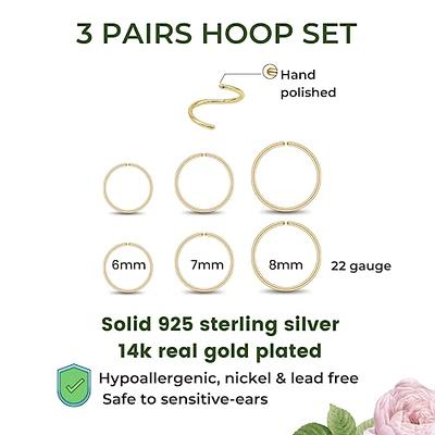14K Gold Over 925 Silver High Polish Smooth Round Ball Stud Earring 3-Size Set - 6mm, 7mm, 8mm