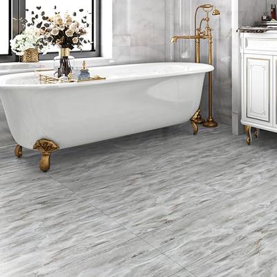 VEELIKE Marble Peel and Stick Floor Tile -12x12 Removable Self Adhesive  Vinyl Flooring Waterproof 12-Pack Grey/White Tiles Stickers for Bedroom