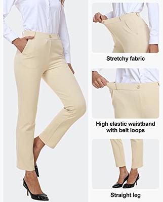 Women's Bootcut Dress Pants Stretch High Waisted Pull On Straight Leg Pants  Casual Business Office Work Trousers White