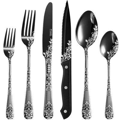 Matte Black Silverware Set 30 Piece, Wildone Stainless Steel