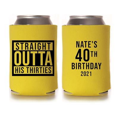 Custom Cheers and Beers Birthday Can Coolers