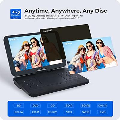 WONNIE 16.9 Portable Blu-Ray DVD Player with 14.1 1080P Full HD Large  Swivel Screen, Dolby Audio Sound, 4 Hrs Rechargeable Battery, Support Last