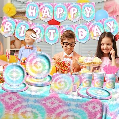 142 Pcs Tie Dye Birthday Party Decorations,Colorful Birthday Party