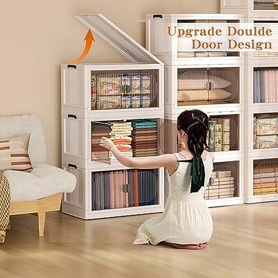  pupustar Storage Bins with Lids and Doors, Plastic Stackable  Storage Bins Open Front, Foldable Storage Boxes for Organizing, Collapsible  Storage Bins with Wheels, Opening Storage Boxes Set