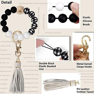 Women Bracelet Wristlet Keychain Leather Tassels Silicone Beads Key Ring  Bangle