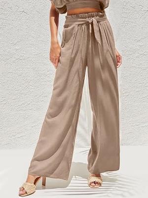 Sucolan Khaki Wide Leg Pants for Women Lightweight Lounge Pant